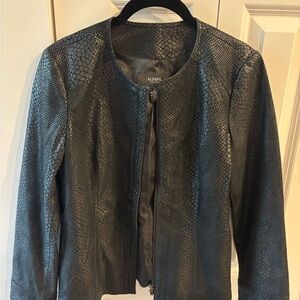 Alfani Black Snakeskin-Texture Collarless Leather Jacket